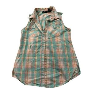 George Shirt Girls Size XL 14/16 Multi Color Plaid Sleeveless Pastel Colors‎ EUC